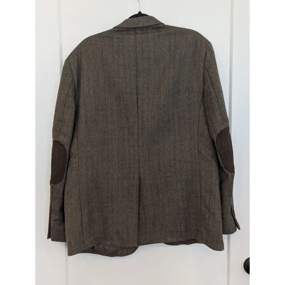 Nautica Mens 44R Blazer Beige Brown Sports Coat Elbow Patches 100% Wool Academia